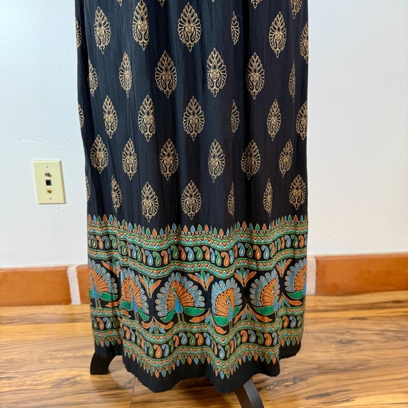 Gorgeous Lapogee Goddess Style Maxi Dress Black Gold Small Cotton Lined Pockets - Picture 3 of 9